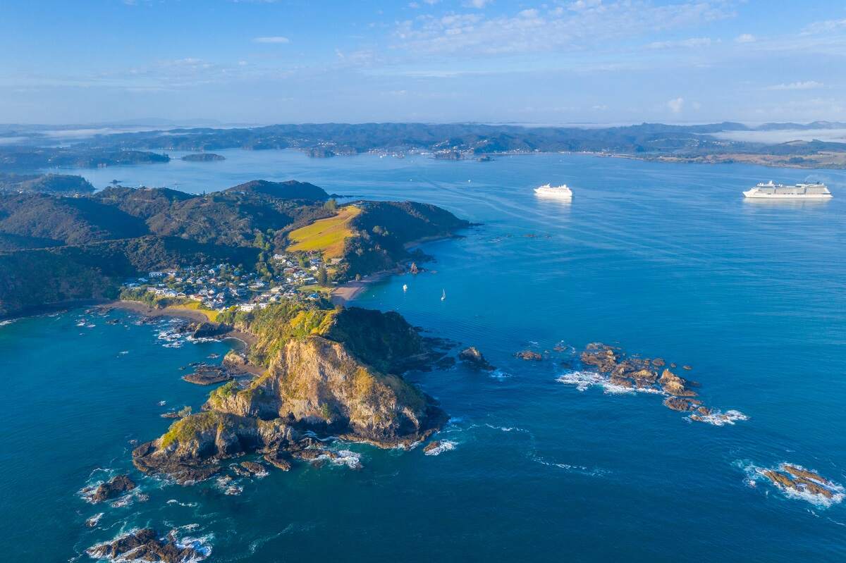 view of Russell and the Bay of Islands from a scenic flight - one of the best things to do in the Bay of Islands