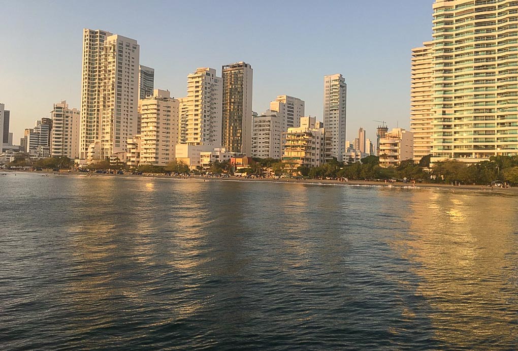 View of the city from a sunset cruise in Cartagena Colombia