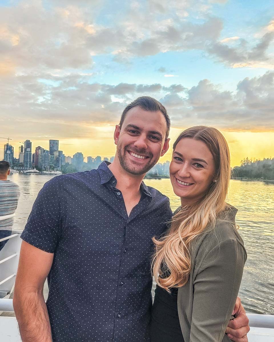 Bailey and Daniel on a sunset cruise in Vancouver, BC