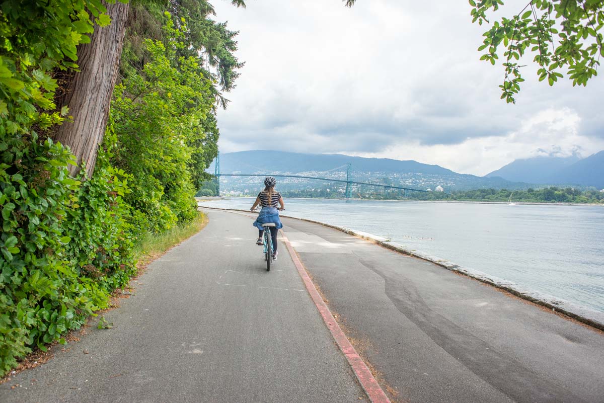Bailey bikes the Stanley Park Seawall in Vancouver, BC