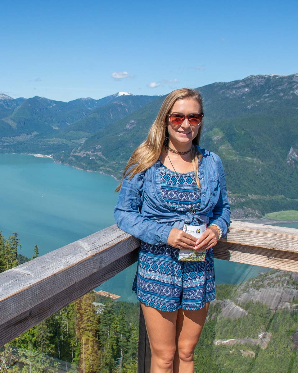 Bailey stands on a viewpoint at the top of the Sea to Sky Gondola, BC