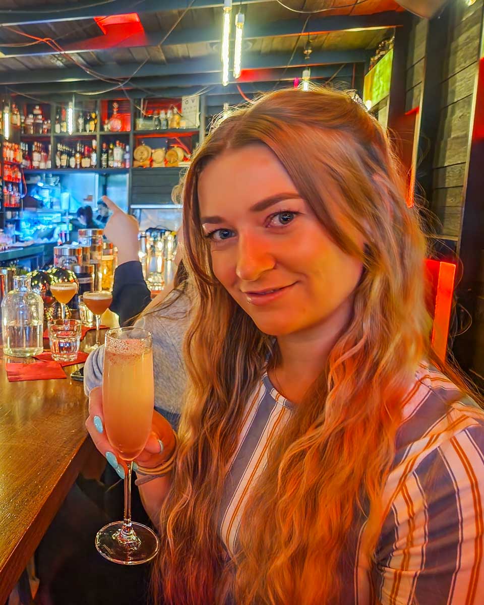 Bailey with a drink at The Keefer in Vancouver