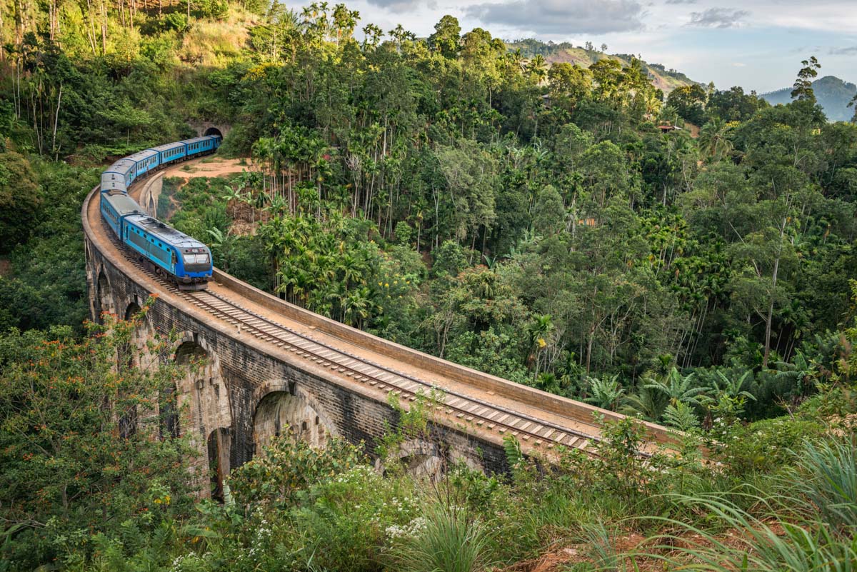 The train in Ella, Sri Lanka at the Nine Arch Bridge