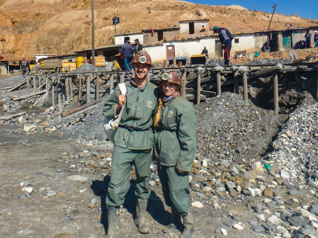 Daniel and Bailey pose for a photo outside the mines in Potosi, Bolivia