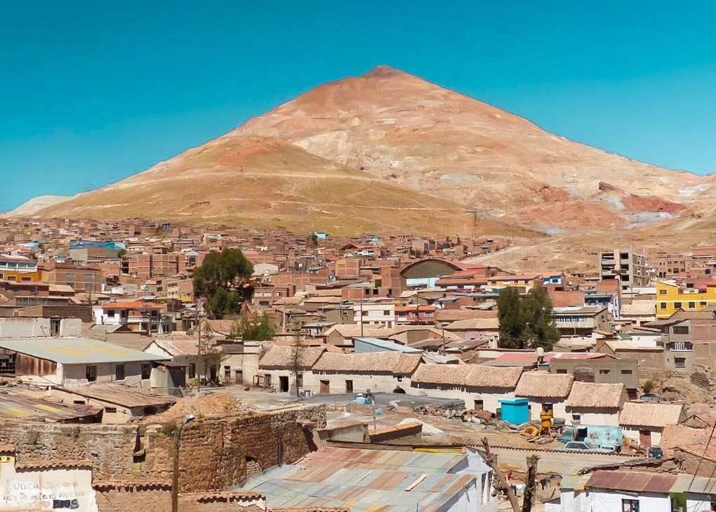 Cerro Rico sits in the background of the city of Potosi, Bolivia