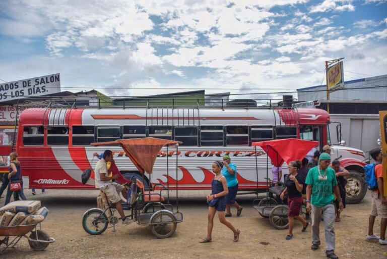 A chicken bus in Central America used to cross from Panama to Costa Rica