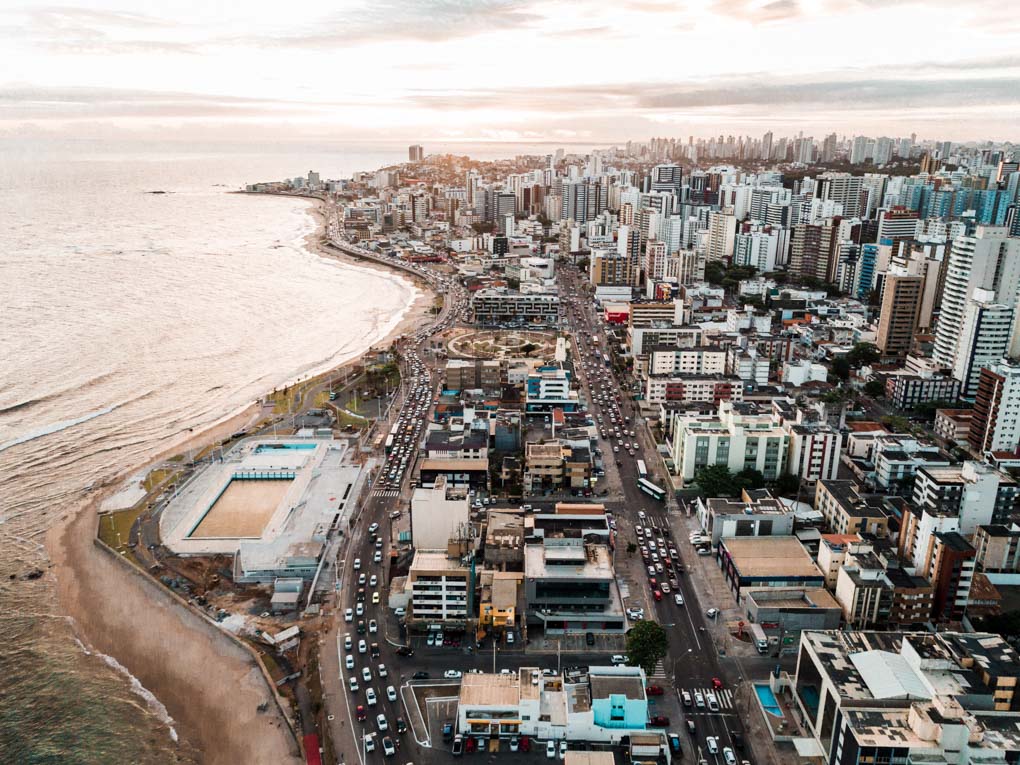 view of the coastline along Salvador, Brazil