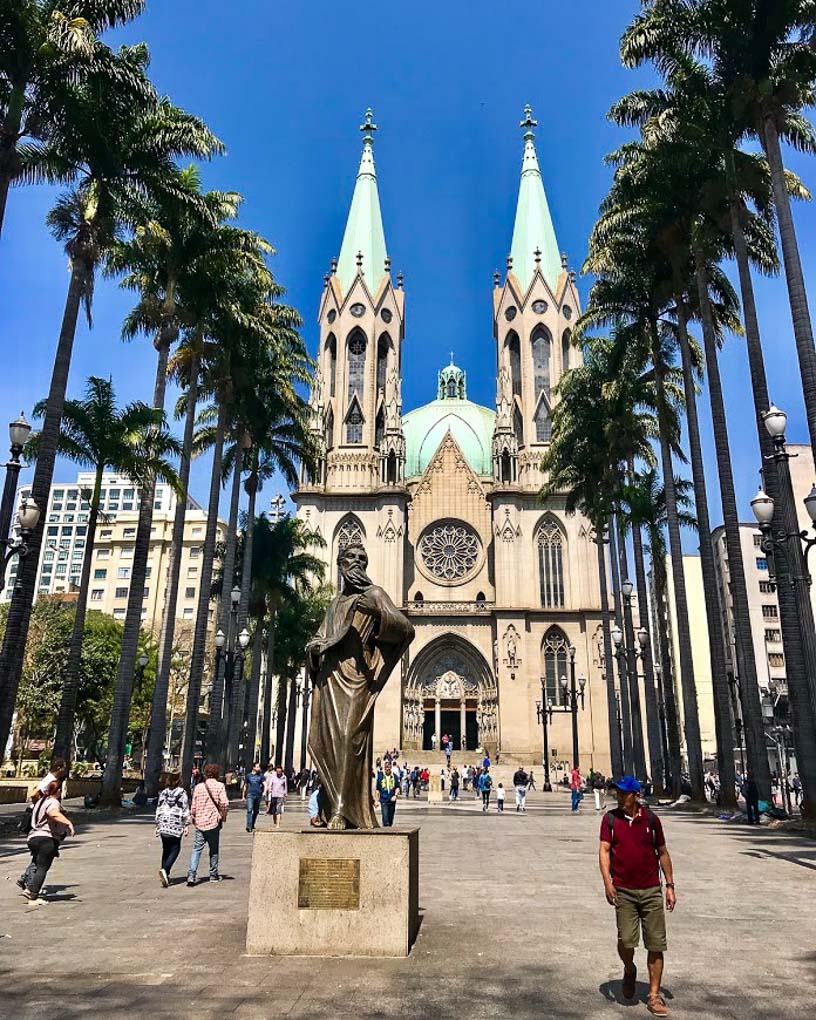 The outside of Sé Cathedral in Sao Paulo