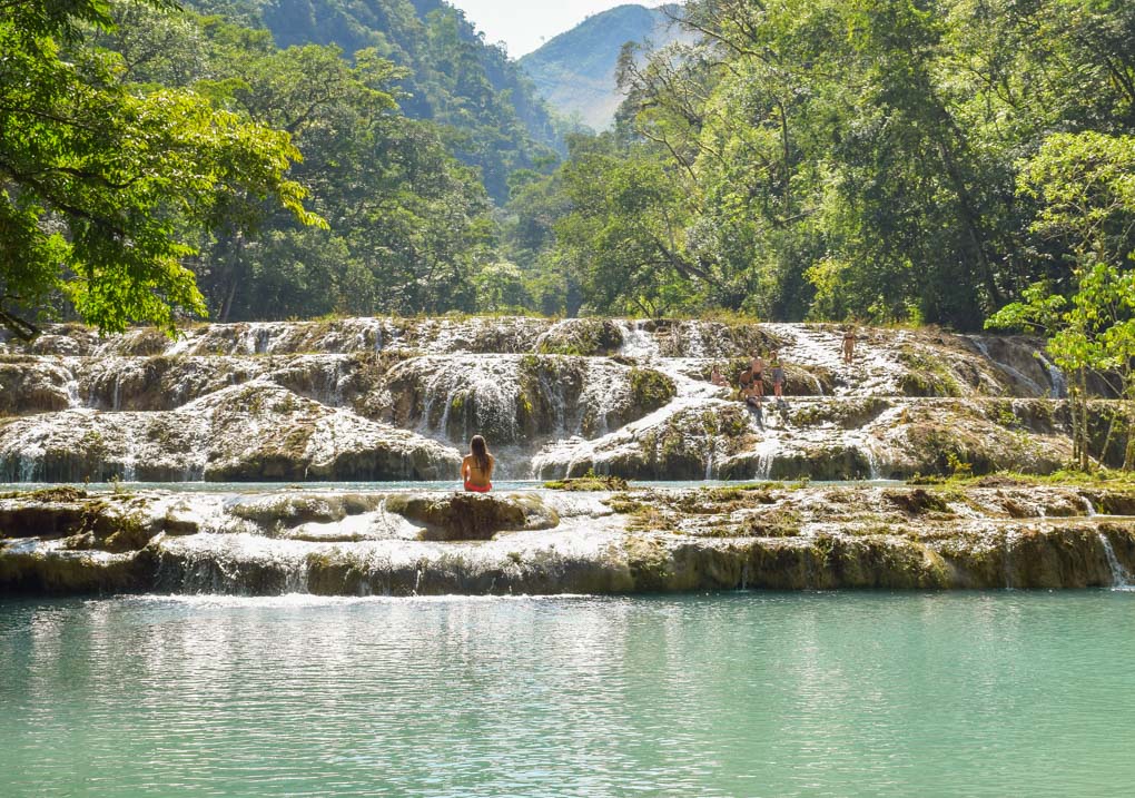 The big waterfall at Semuc Champey, Guatemala