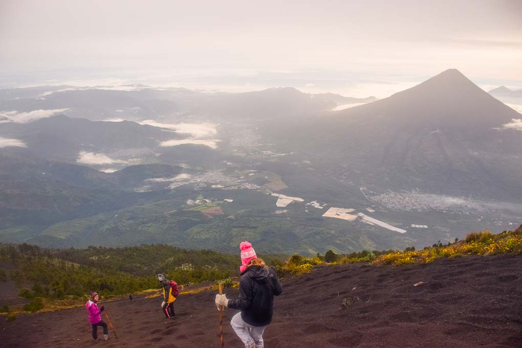 hiking down Acatenango Volcano in Guatemala