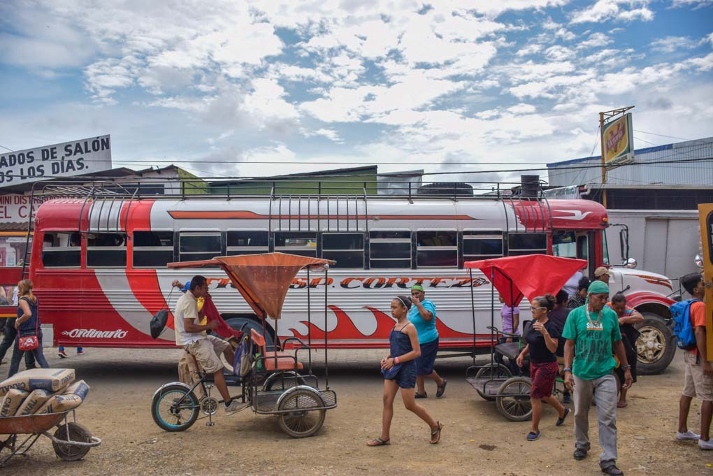 A chicken bus at the Rivas bus terminal in Nicaragua