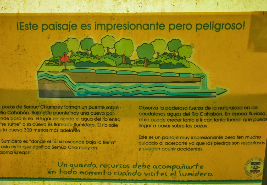Diagram showing how Semuc Champey works with the river flowing underneath