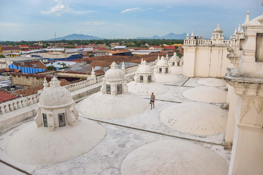 Bailey walks on the roof of the Cathedral-Basilica of the Assumption of the Blessed Virgin Mary in Leon, Nicaragua