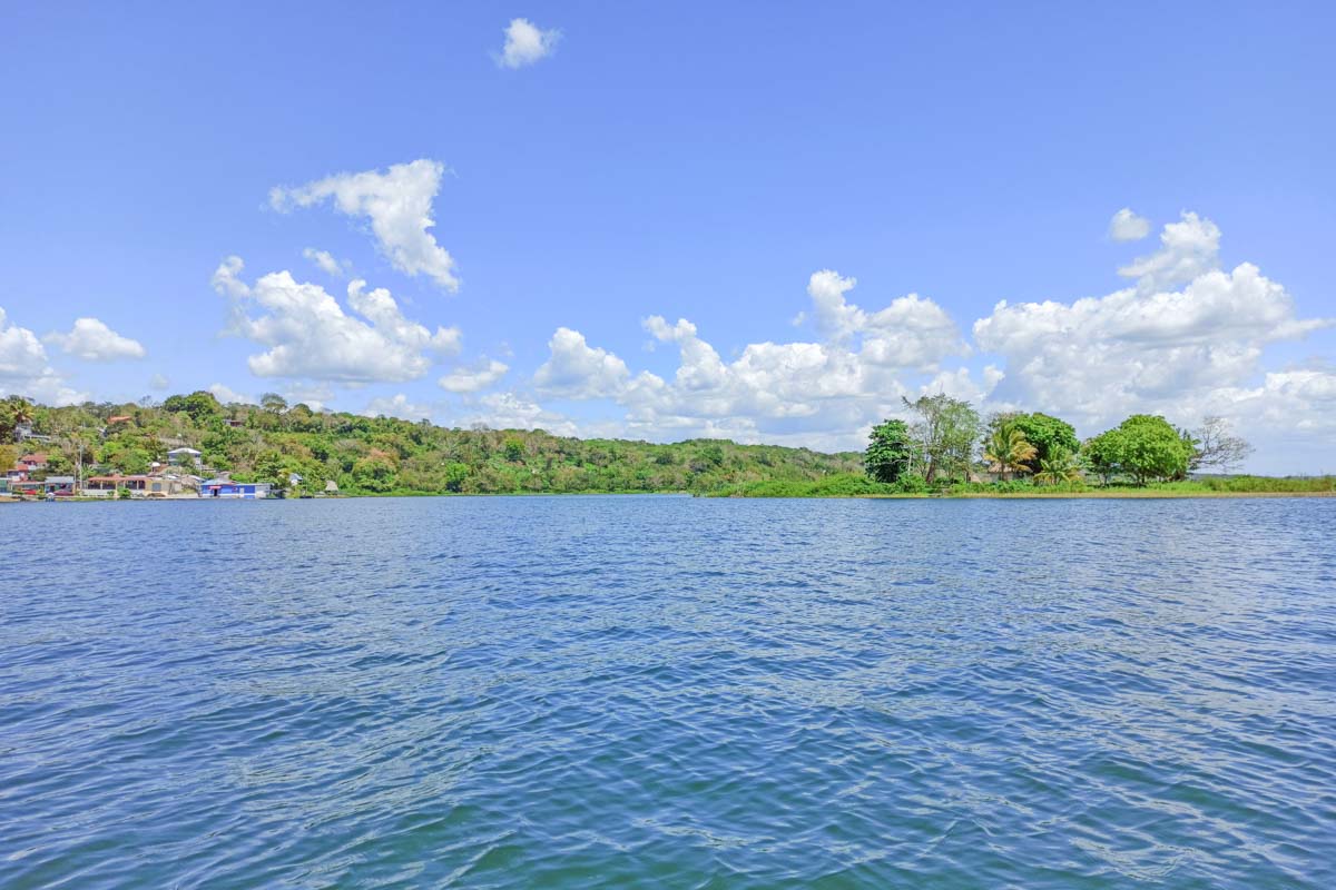 On a canoe on the lake from Flores, Guatemala
