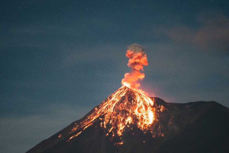 The Fuego Volcano erupting as seen from the Acatenango Volcano