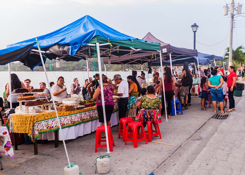 The markets on the malecon in Flores, Guatemala