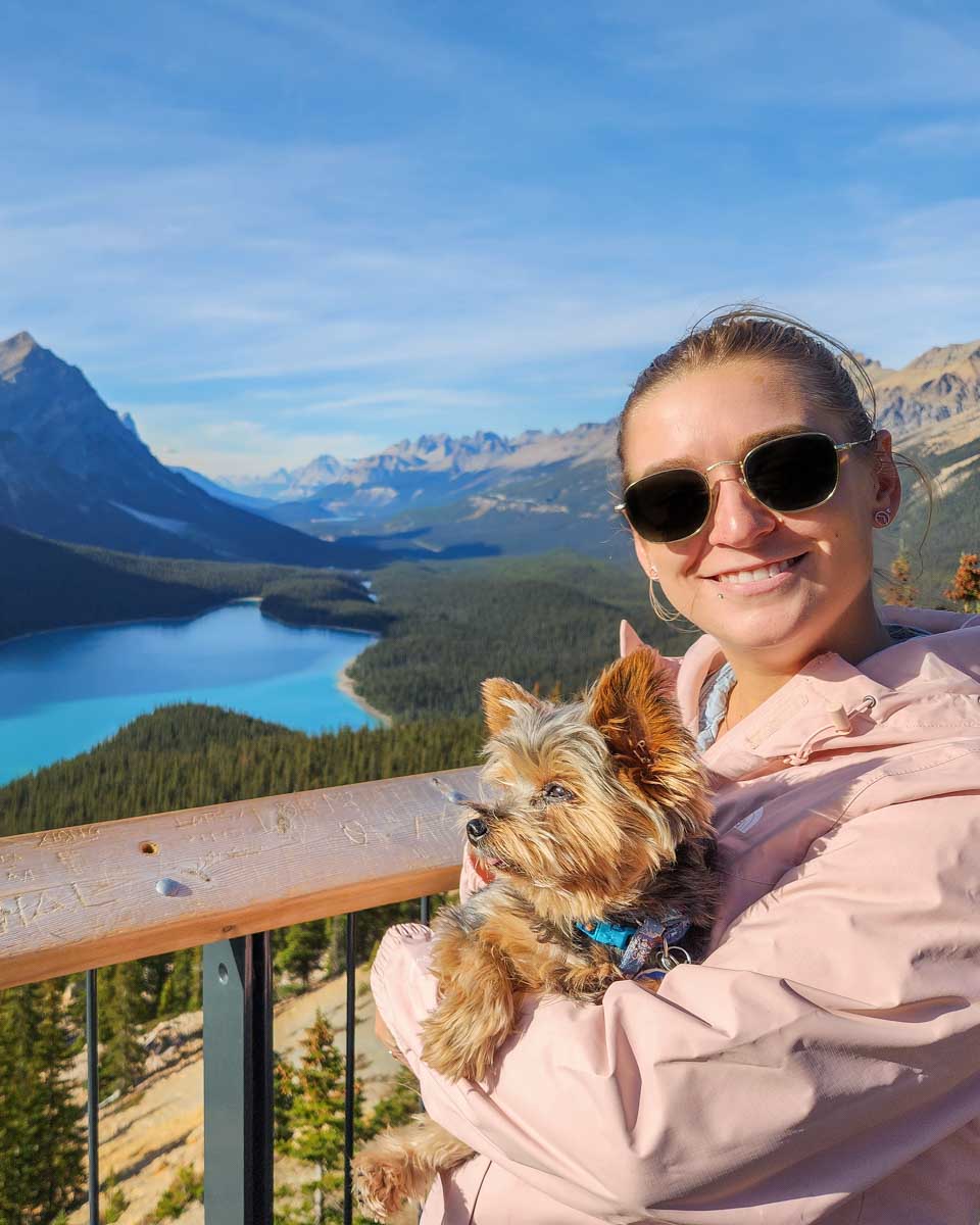 Bailey with her dog rex at the Peyto Lake Lookout