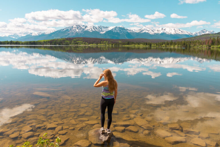 Enjoying the views on Pyramid Island on Pyramid lake in jasper