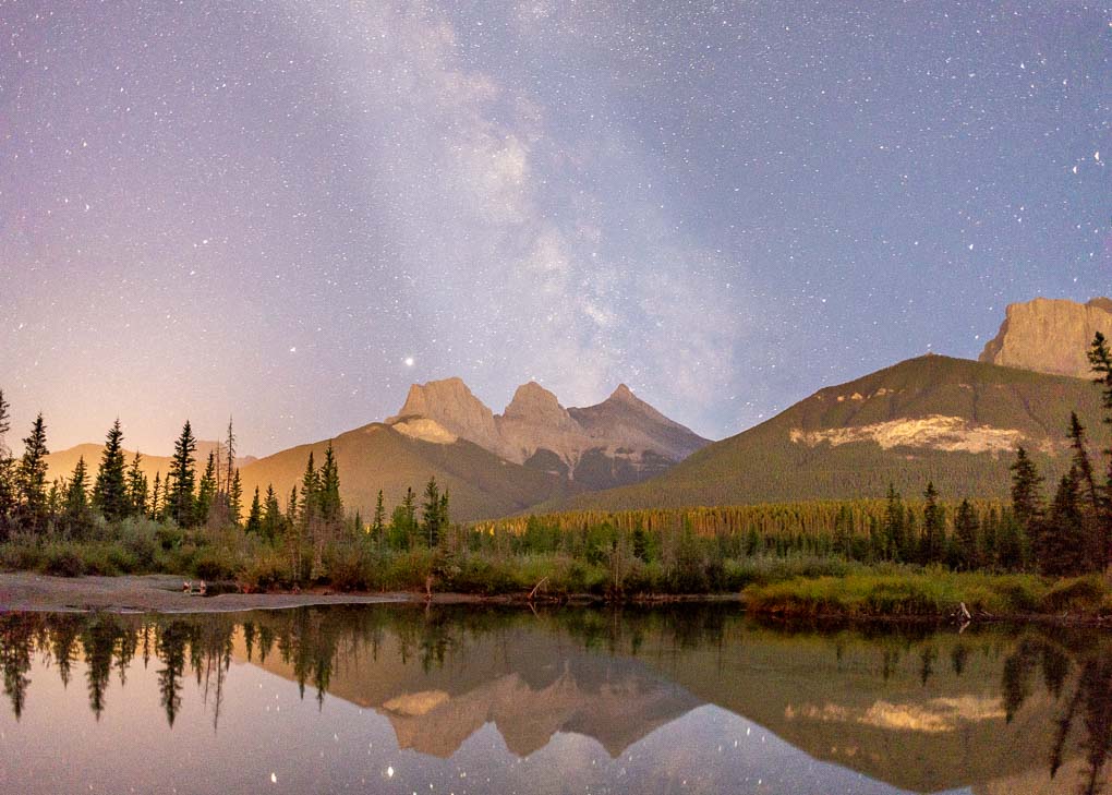 The Milky-way above the Three Sisters taken from Policeman's Creek in Canmore!