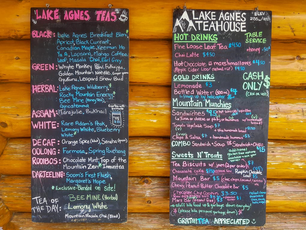 Lake Agnes Tea House Menu