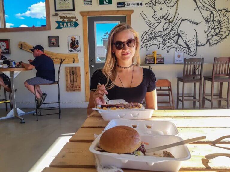 Enjoying smoked meats at Smokehouse 93 in Invermere