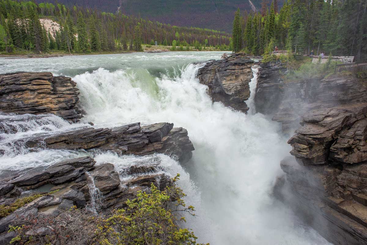 Athabasca Falls water rishing through the canyon