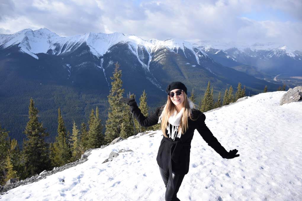 at the top of the Banff gondola in winter