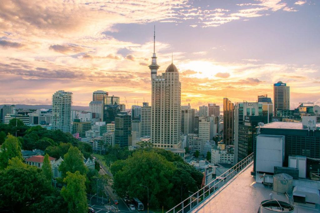 The sunsets over Auckland's skyline