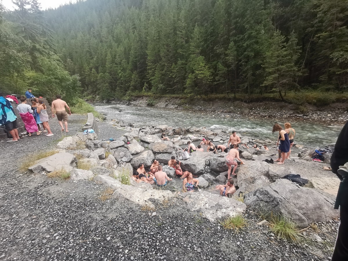 view of Lussier Hot springs and the river in the Columbia Valley