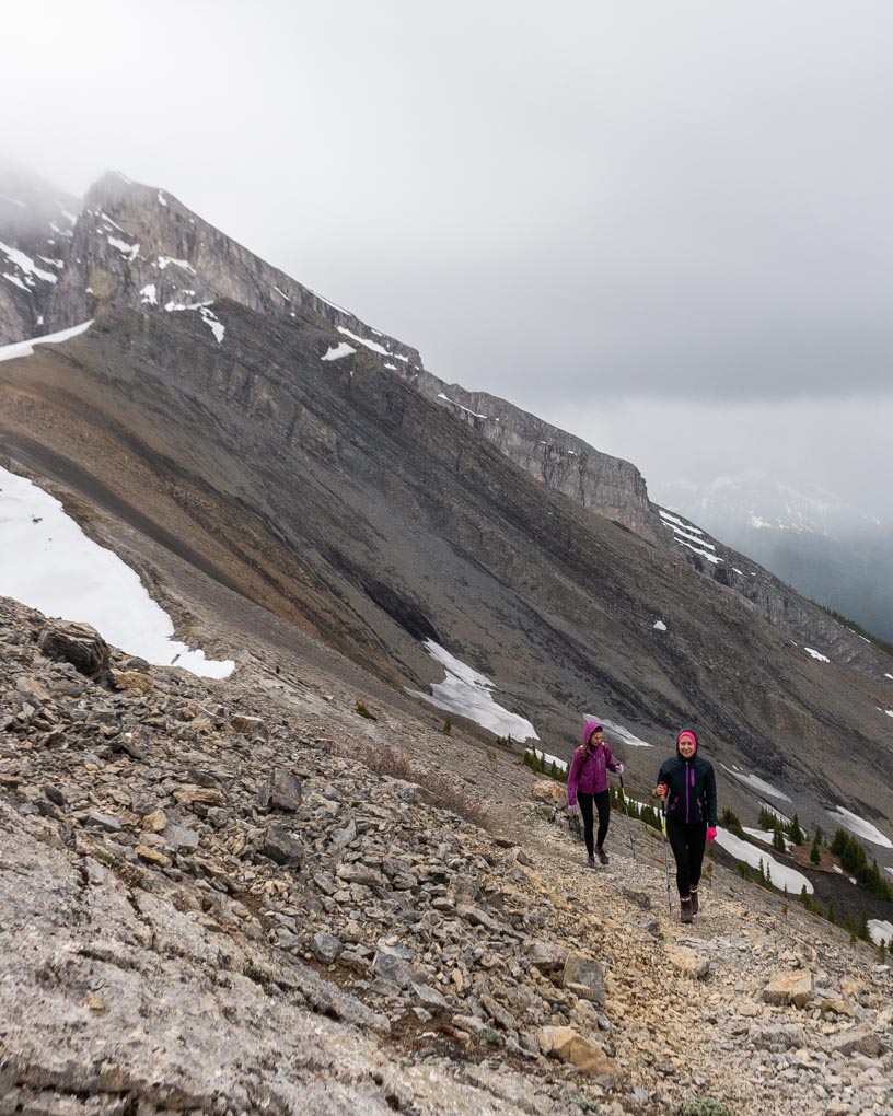 Walking on the scramble section of Ha Ling Peak