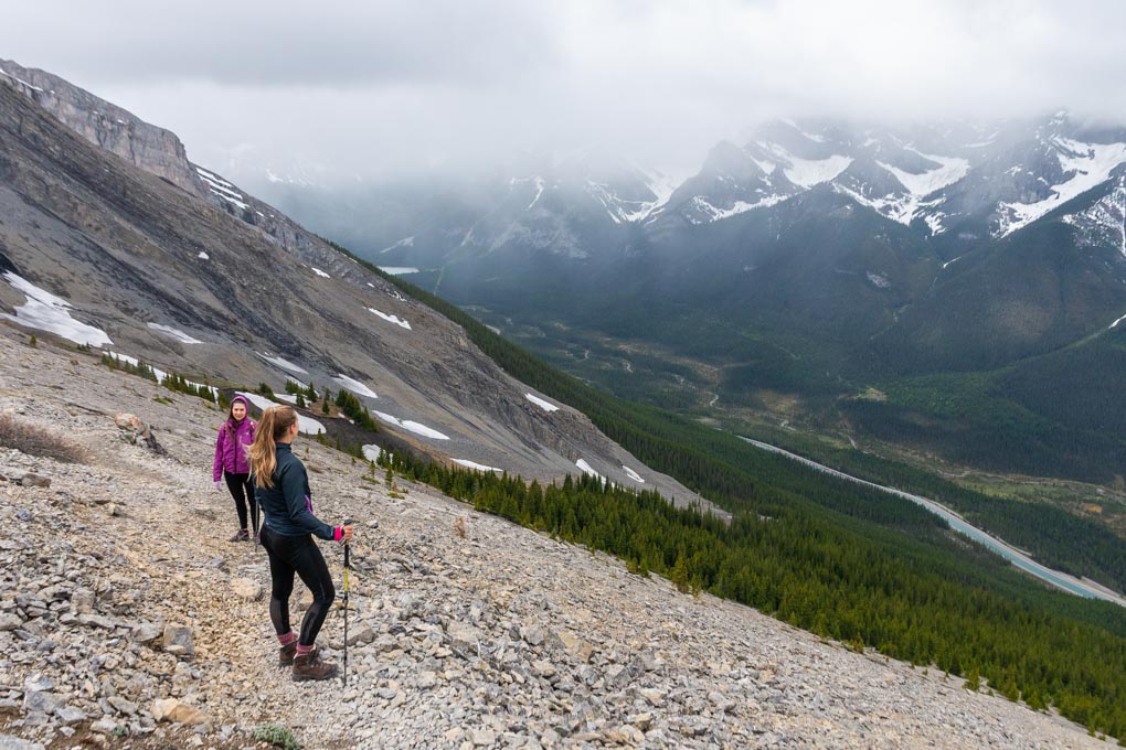Looking down on the trail from ha Ling Peak Hike during cold weather
