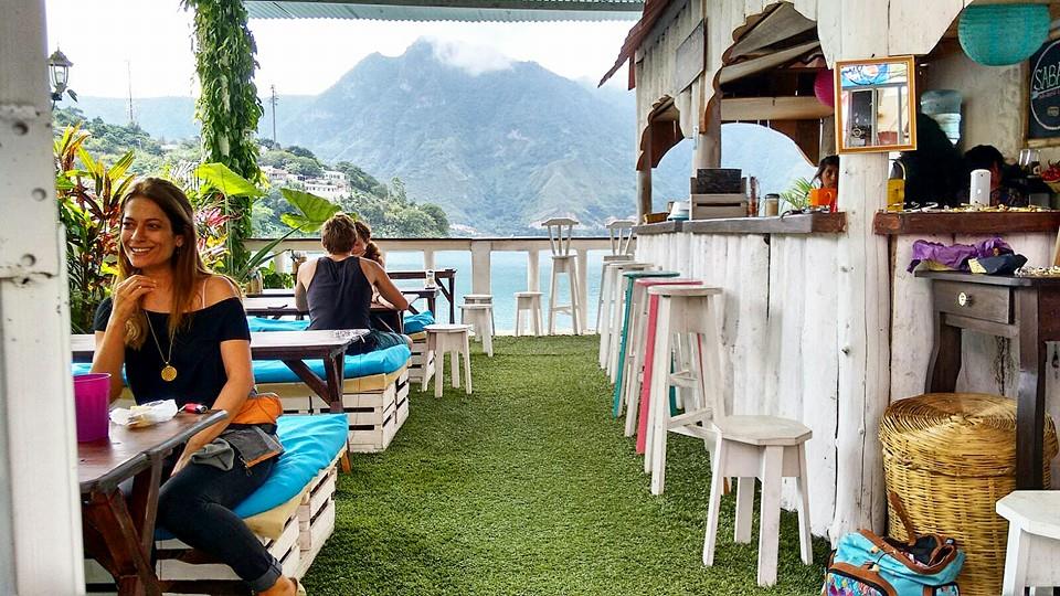 the patio at sababa resort san pedro on the edge of lake atitilan