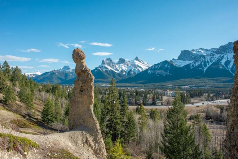 Hoodoos with Three Sisters Mountain Range in the background