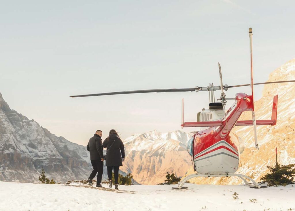 a helicopter in the snow in Canmore