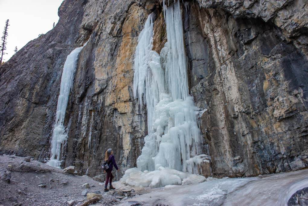 A frozen waterfall in Grotto Canyon