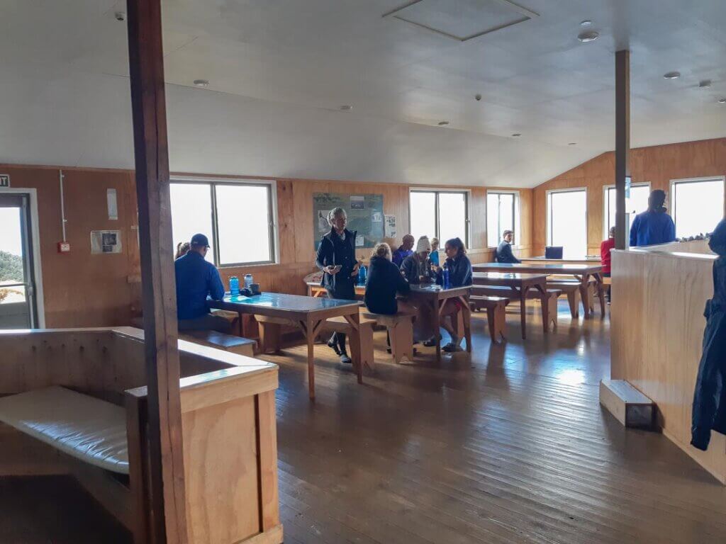 inside of the Luxmore Hut on the Kepler Track