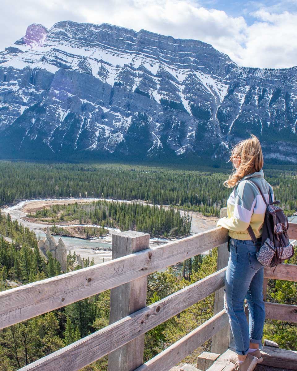 Bailey at Surprise Corner to Hoodoos Viewpoint over Banff National Park