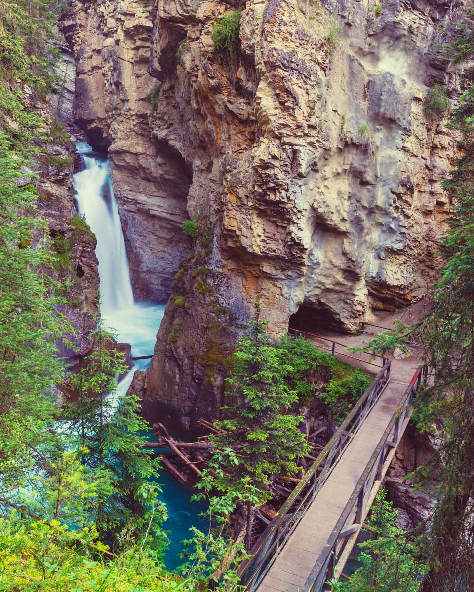 Waterfall and trail in Johnston Canyon, Banff