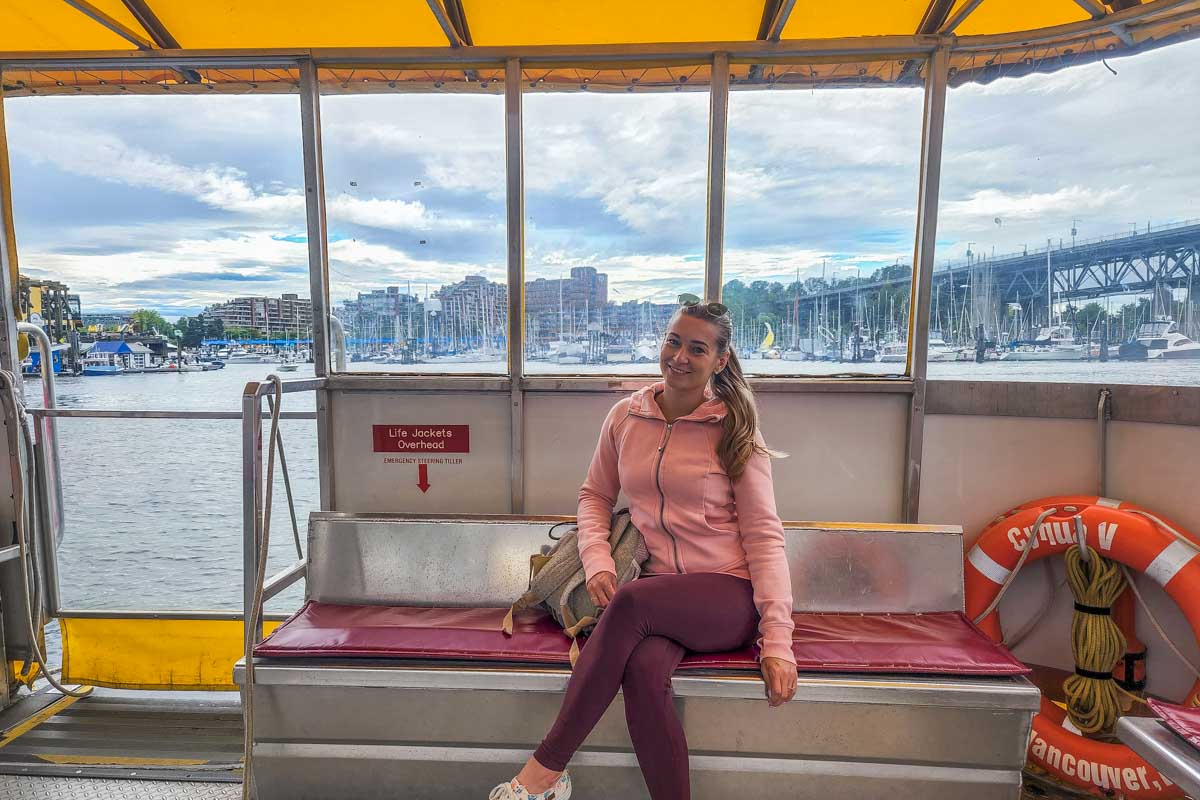 Bailey riding the Aqua bus to Granville Island