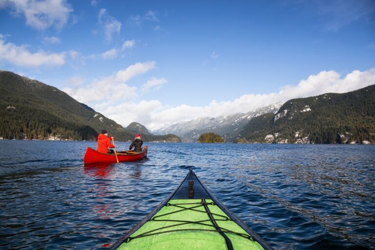a couple canoeing in vancouver on their honeymoon