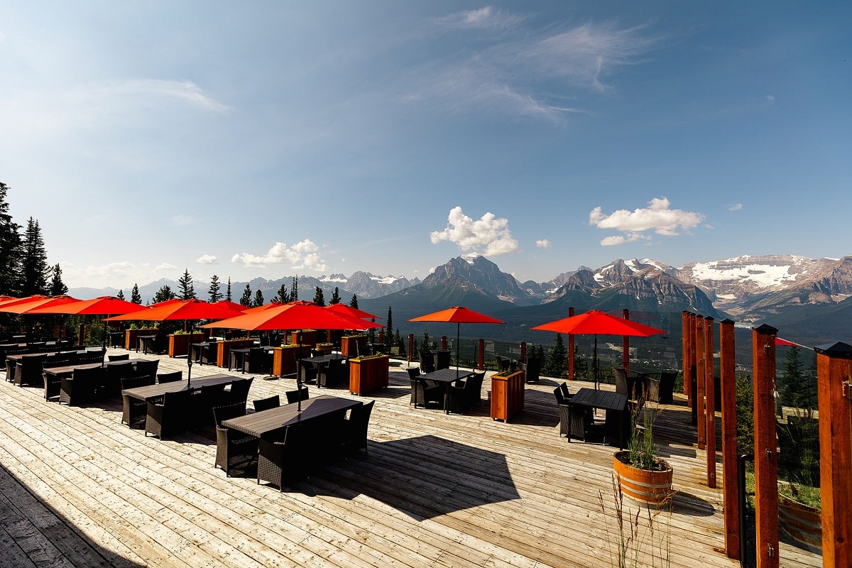 views from the Whitehorn Bistro restaurant patio in Lake Louise