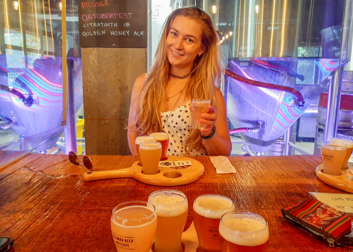 Having a cold brew at the Kelowna Beer Institute in downtown Kelowna