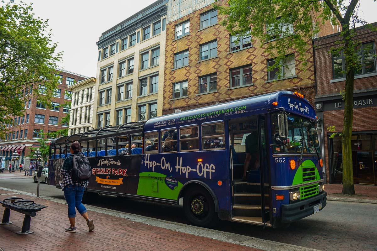 Vancouver hop-on-hop-off bus in Gastown 