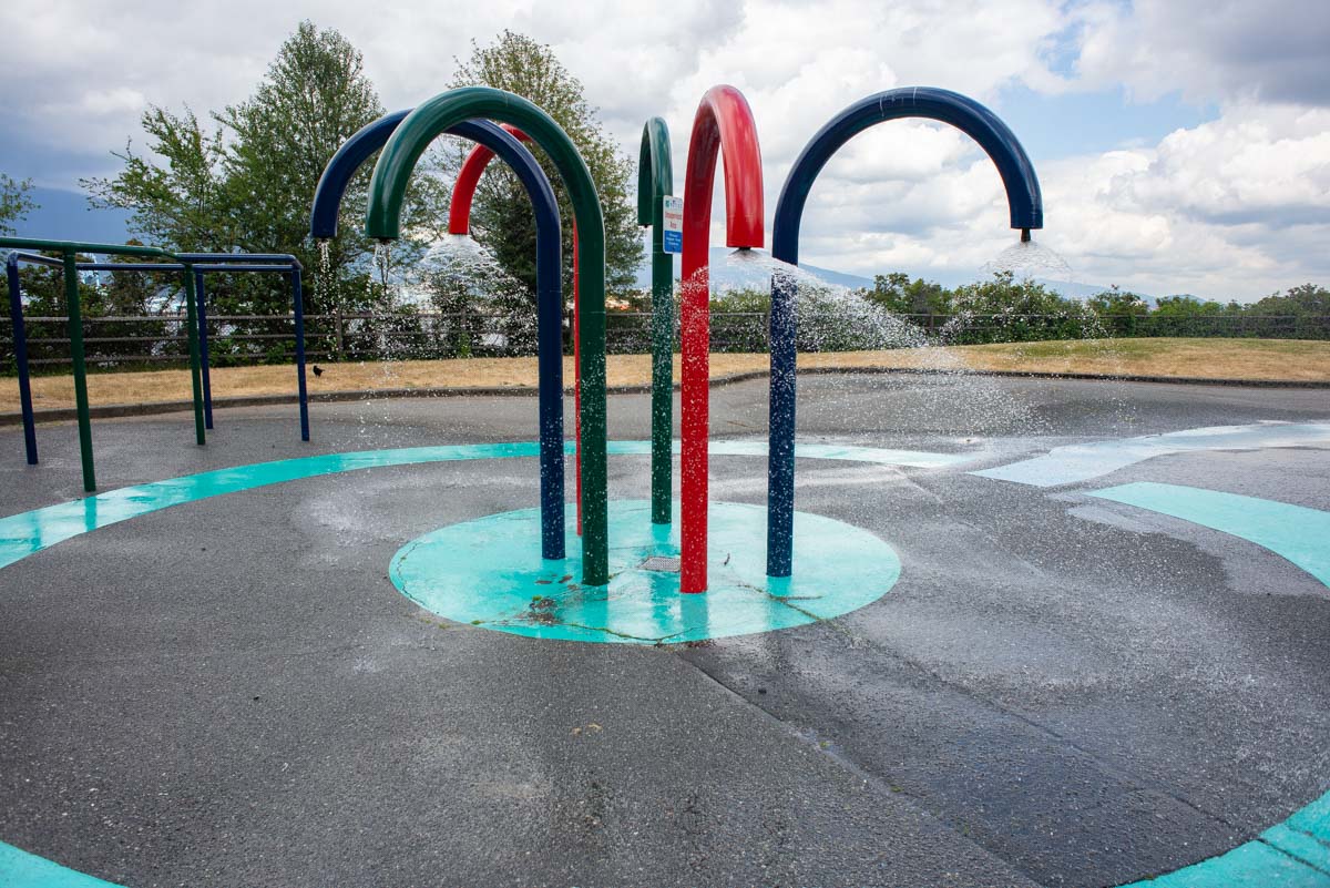 A fountain at the Stanley Park splash park