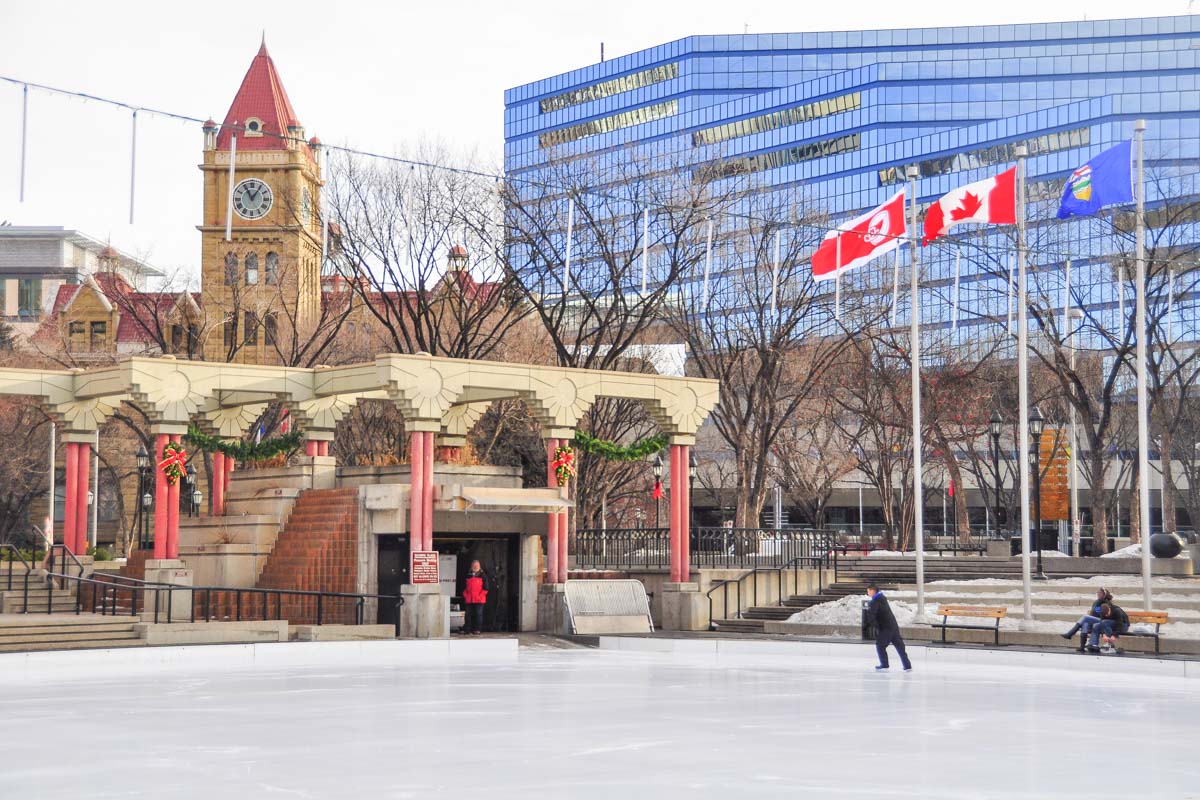 Ice skating at Olympic Plaza in Calgary