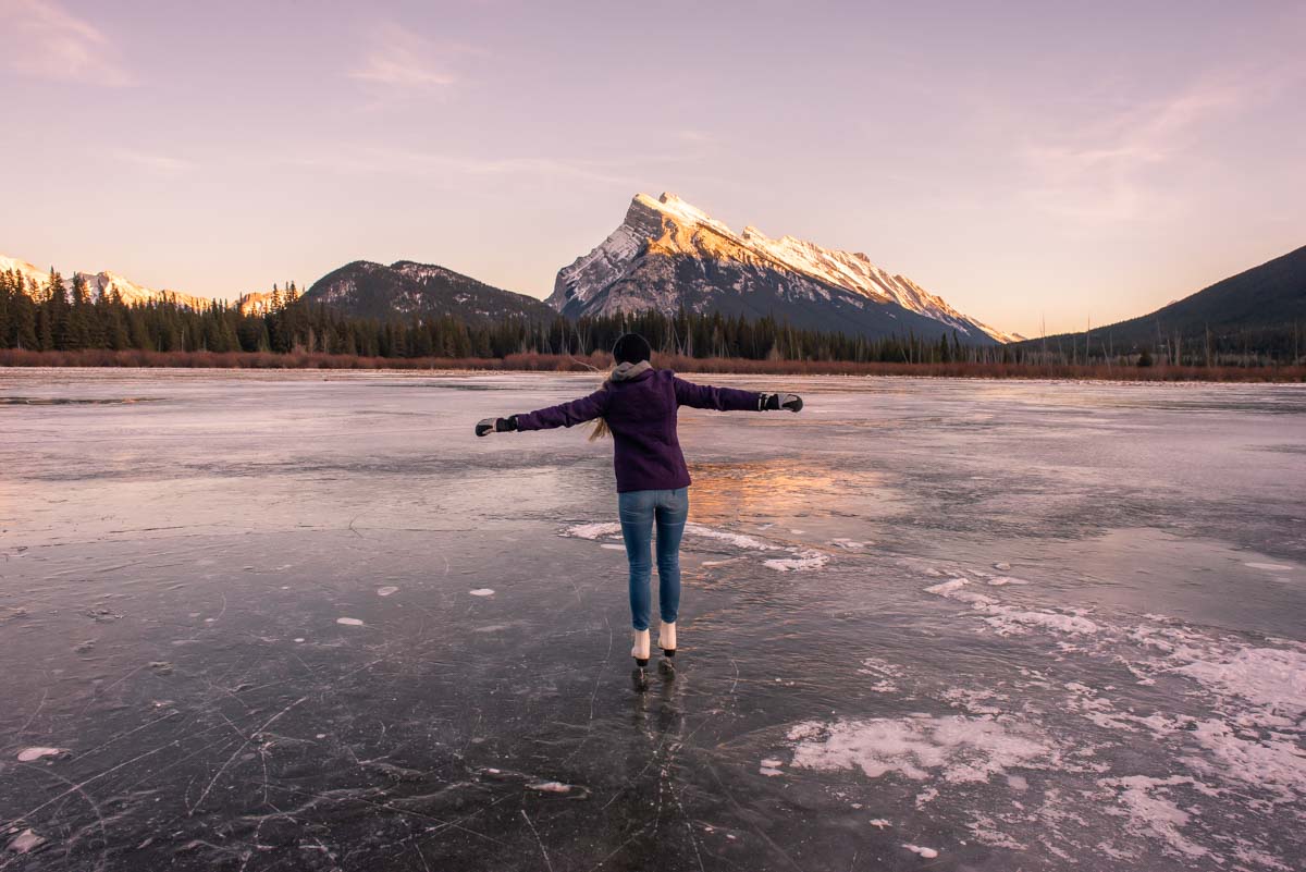 Ice skating on Vermillion Lakes