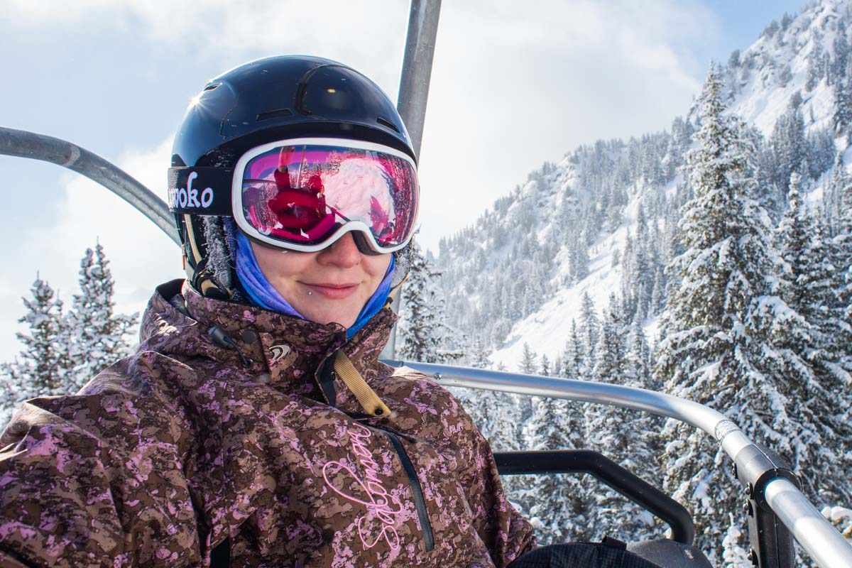 Bailey from Destinationless Travel on a gondola in Whistler