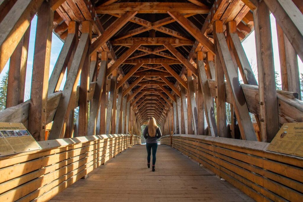 Walking through Kicking Horse Pedestrian Bridge