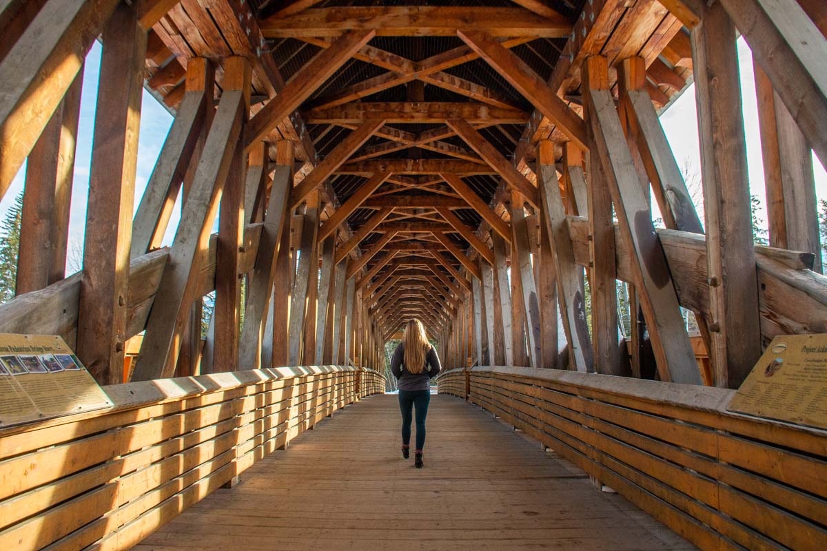 Walking through Kicking Horse Pedestrian Bridge