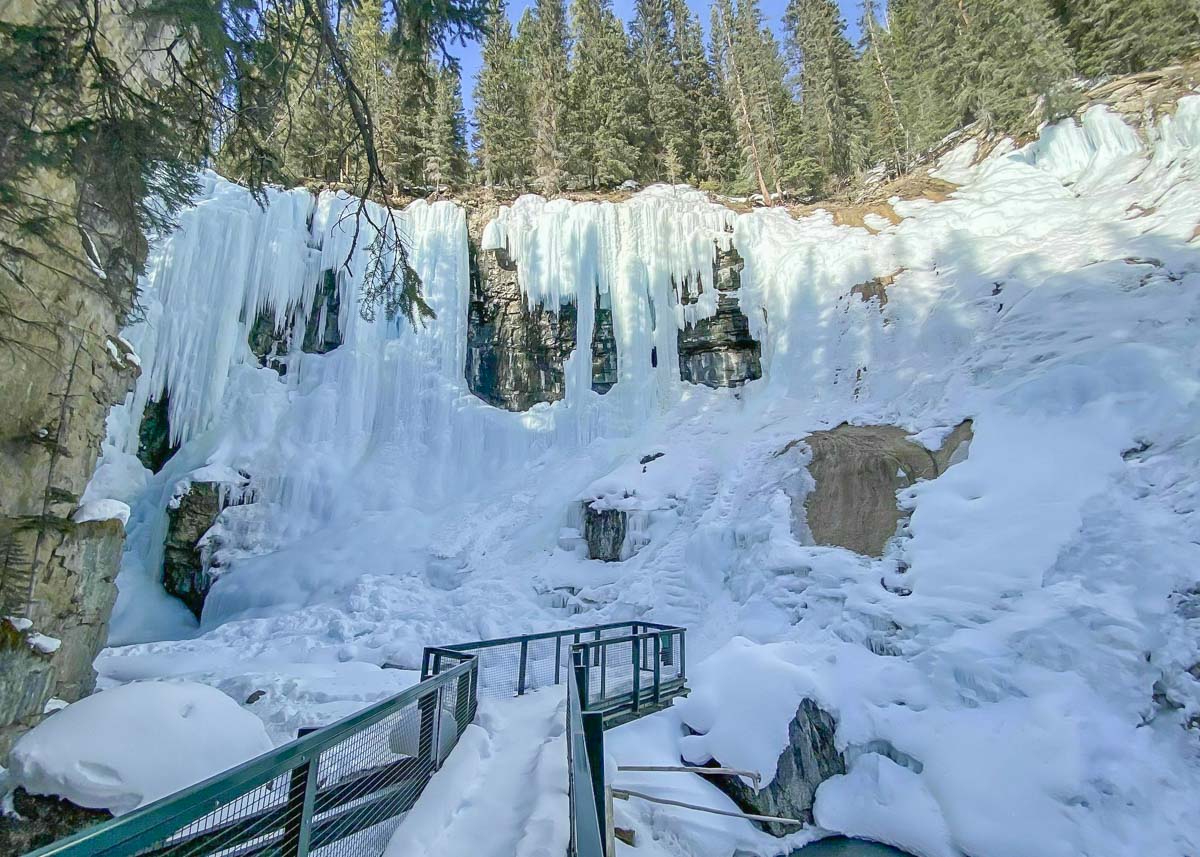 Views of the upper falls on the Johnston Canyon Ice Walk